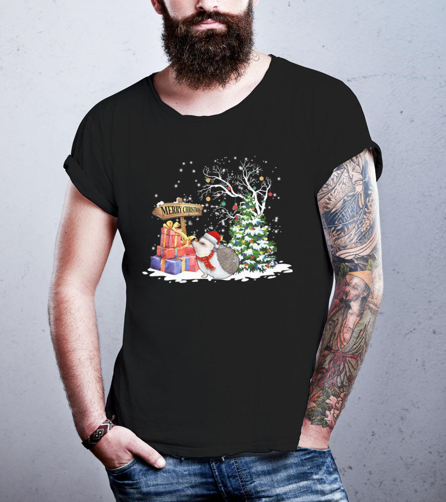 Merry Christmas Funny Hedgehog Santa Christmas Hedgehog Lover T-Shirt