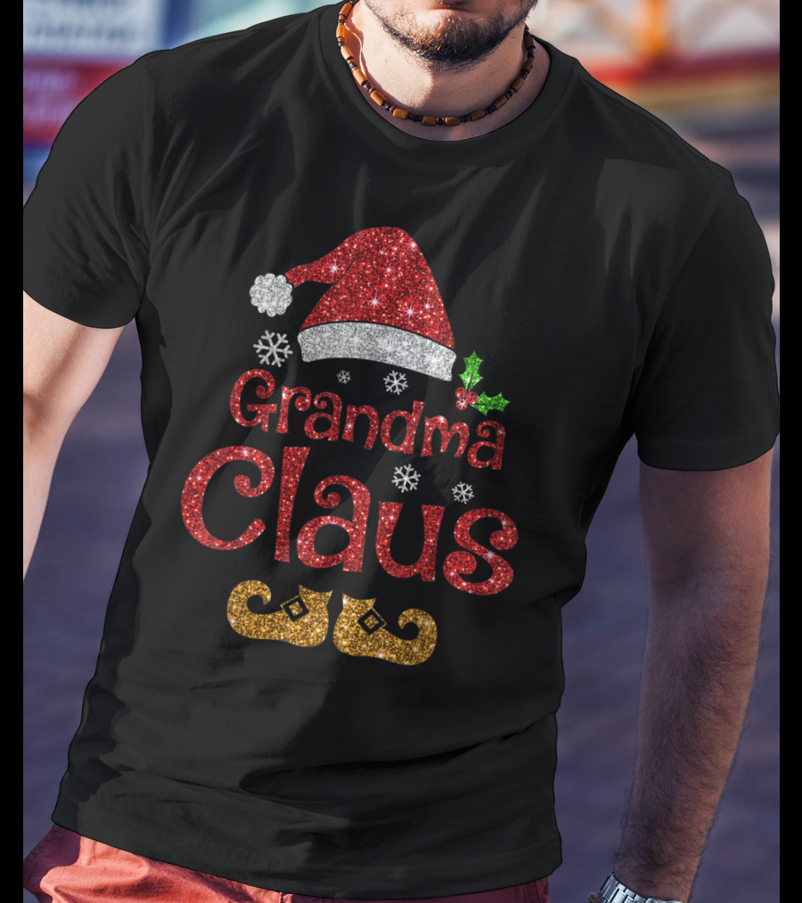 Grandma Claus Sparkly Santa Hat And Shoes Holiday Cheer T-Shirt