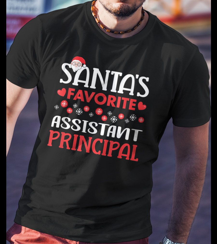 Santa's Favorite Assistant Principal Christmas Snowflake Hearts T-Shirt