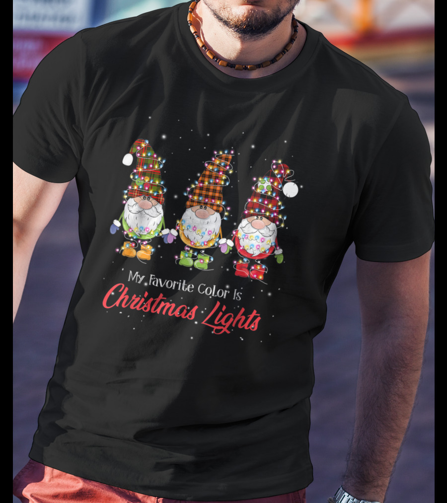 God Jul Gnome Tomte My Favorite Color Is Christmas Lights T-Shirt