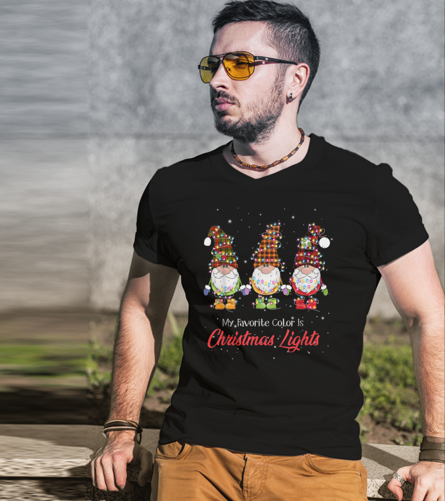 God Jul Gnome Tomte My Favorite Color Is Christmas Lights T-Shirt