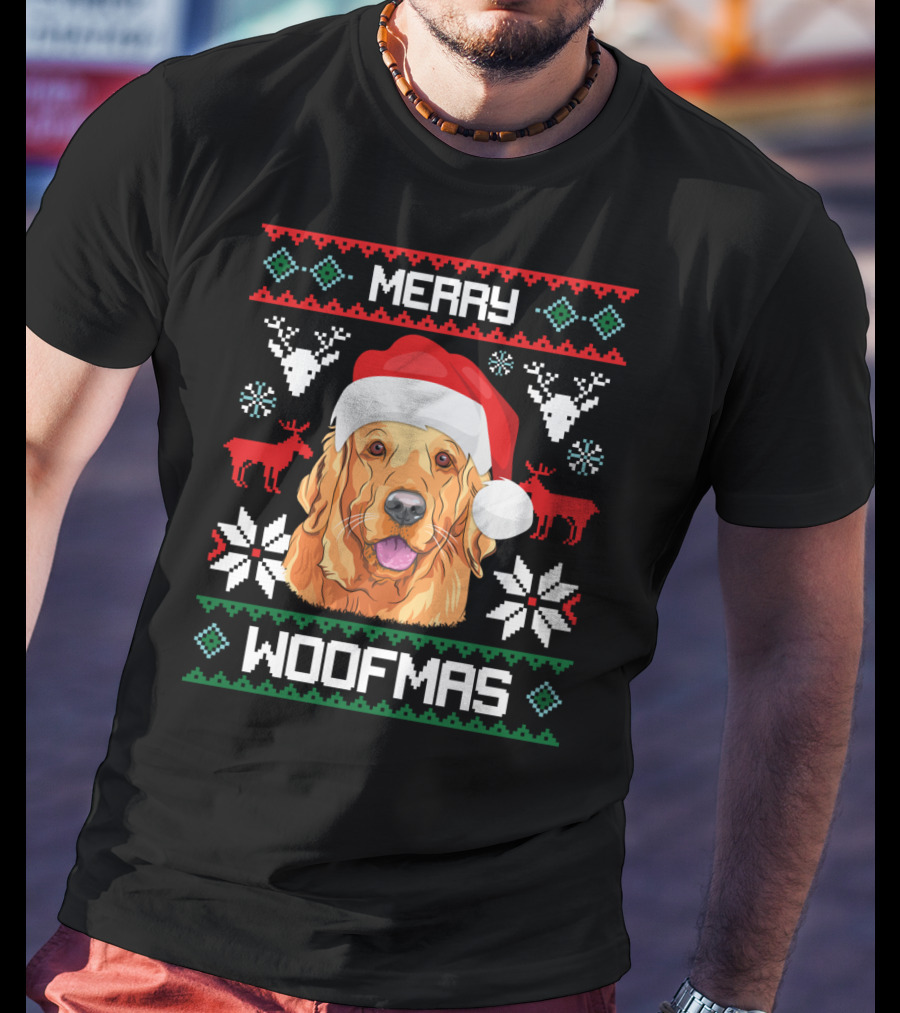 Merry Woofmas Golden Retriever Santa Hat Christmas T-Shirt