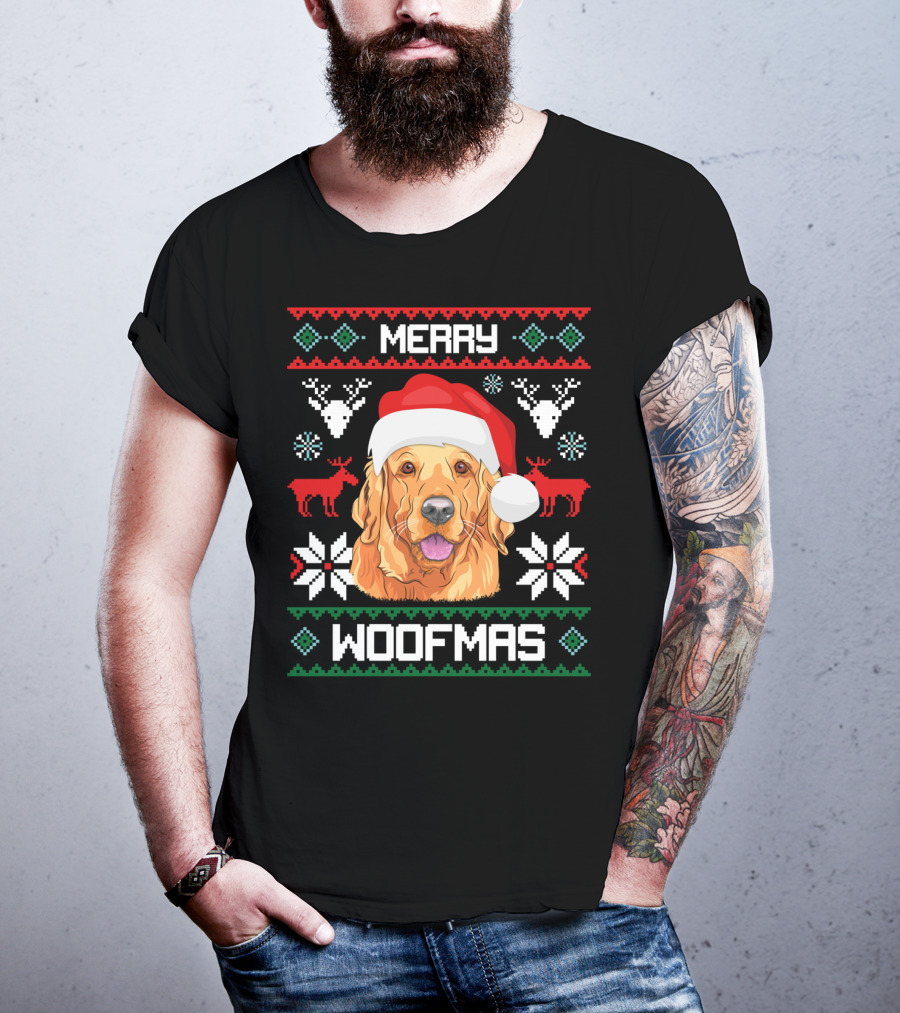 Merry Woofmas Golden Retriever Santa Hat Christmas T-Shirt