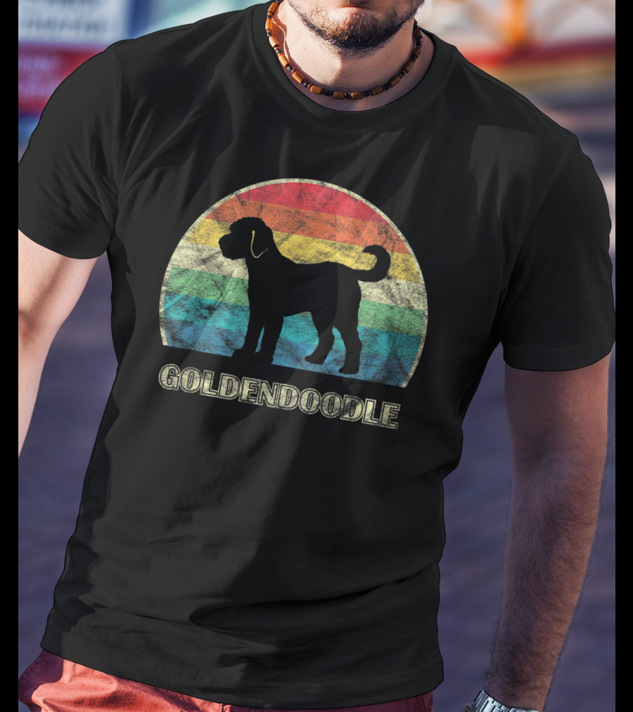 Goldendoodle Silhouette Retro Rainbow T-Shirt