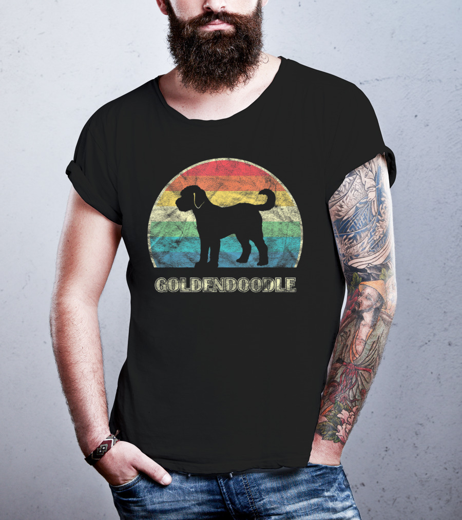 Goldendoodle Silhouette Retro Rainbow T-Shirt