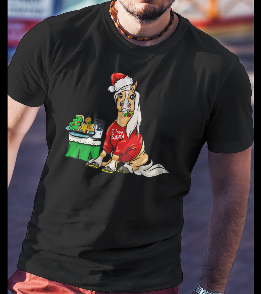 Haflinger Horse I Love Santa Christmas Cookies And Milk Holiday T-Shirt