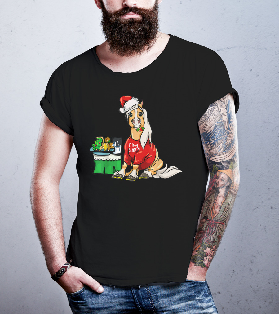 Haflinger Horse I Love Santa Christmas Cookies And Milk Holiday T-Shirt
