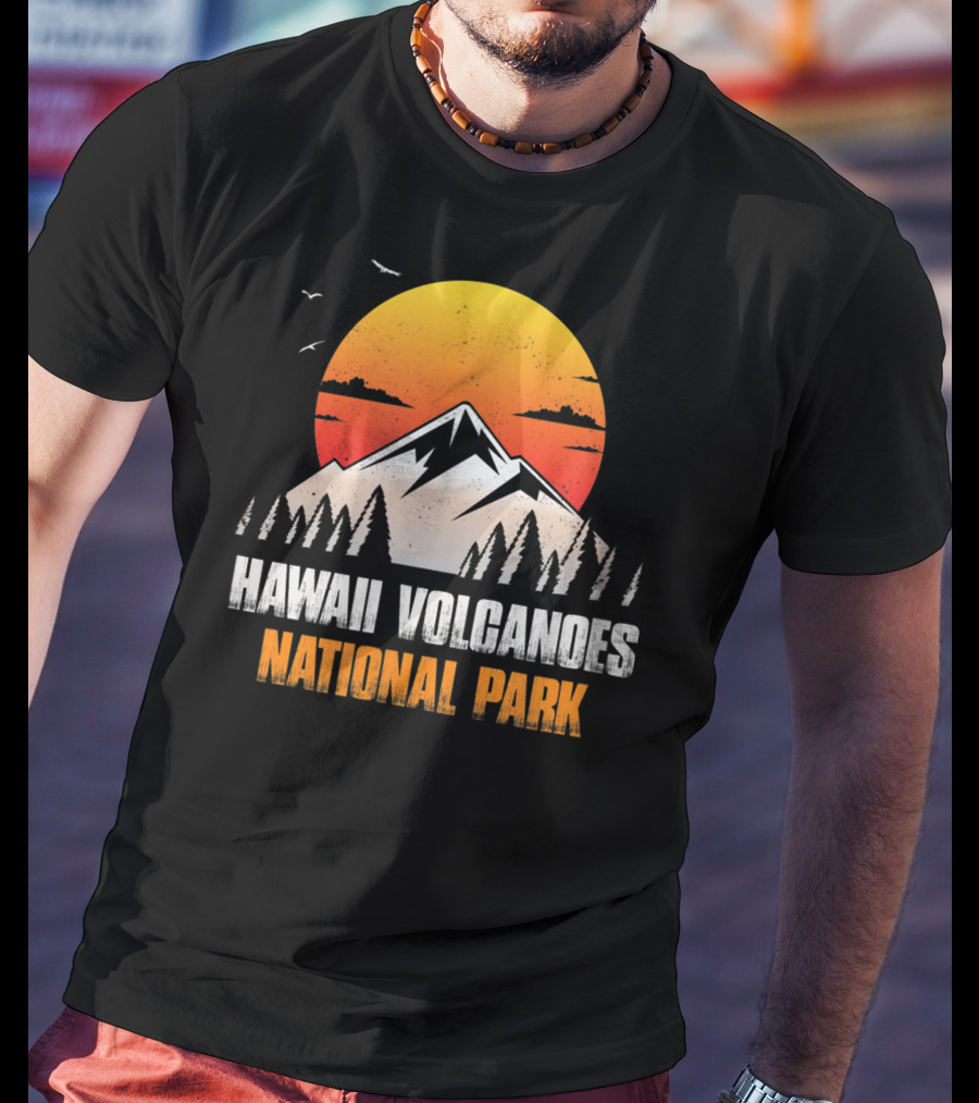 Hawaii Volcanoes National Park Sunset Mountain Landscape With Birds T-Shirt
