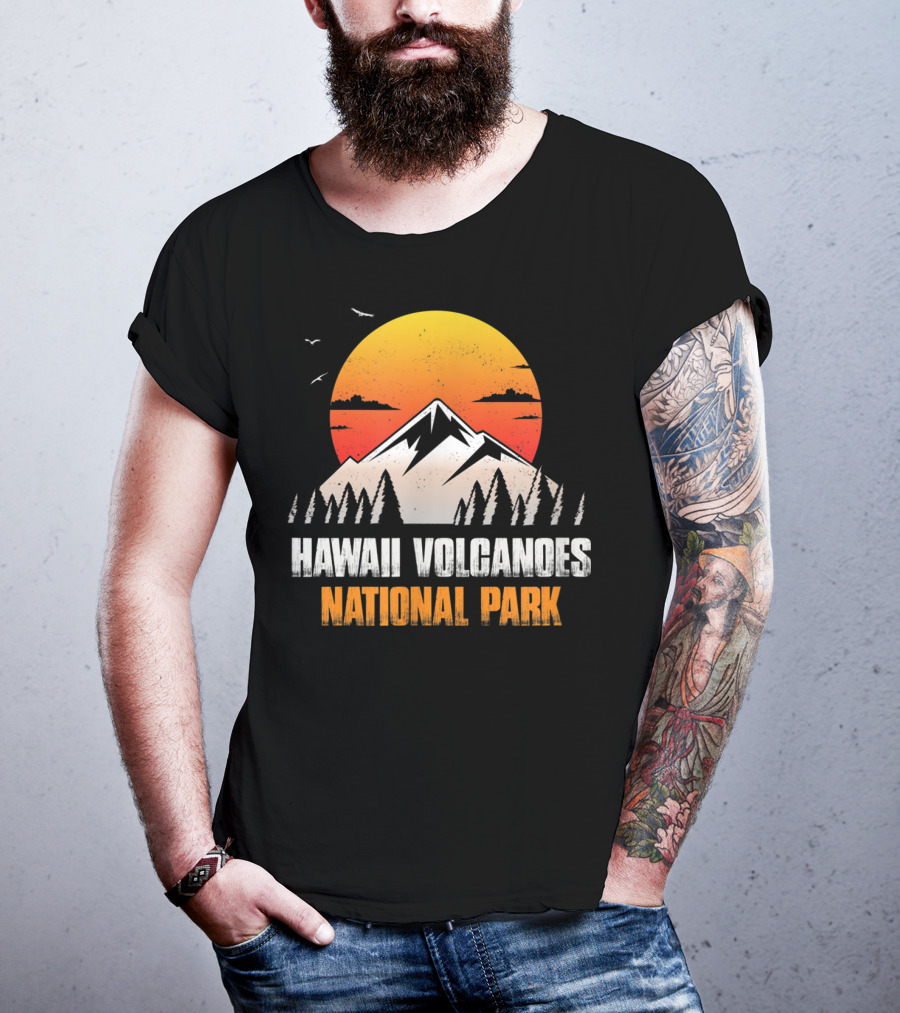 Hawaii Volcanoes National Park Sunset Mountain Landscape With Birds T-Shirt