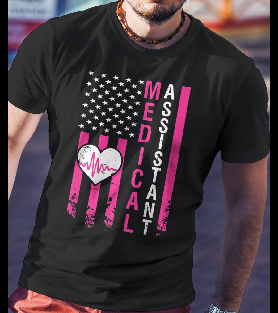 Medical Assistant Heartbeat American Flag T-Shirt