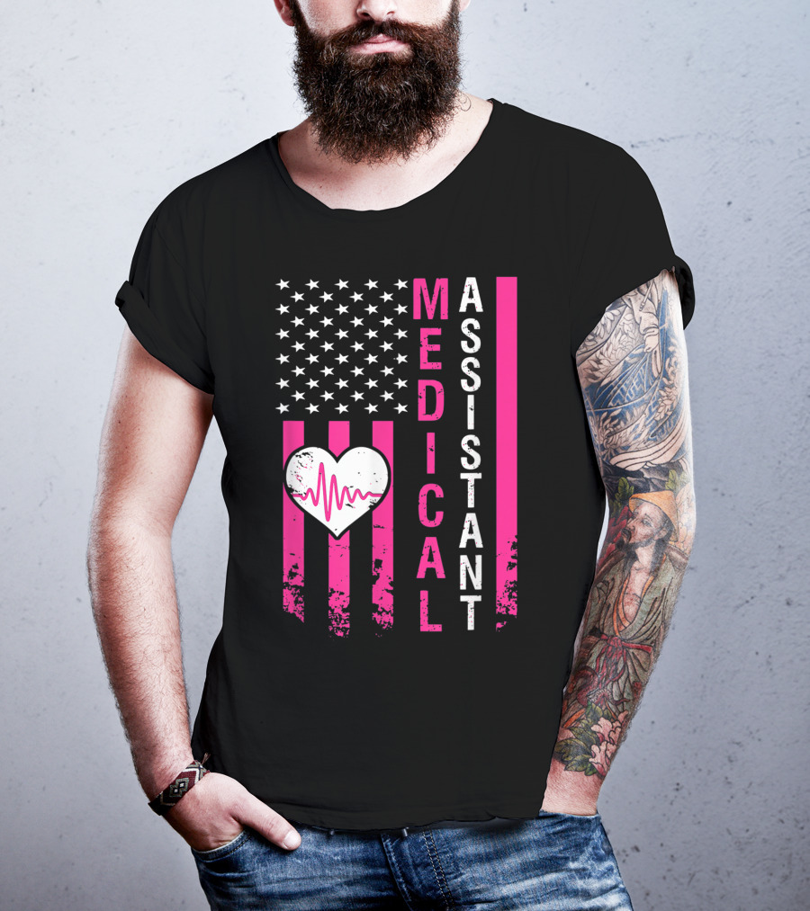 Medical Assistant Heartbeat American Flag T-Shirt