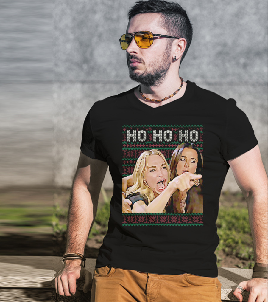 Ho Ho Ho Woman Yelling At Cat Meme Christmas T-Shirt