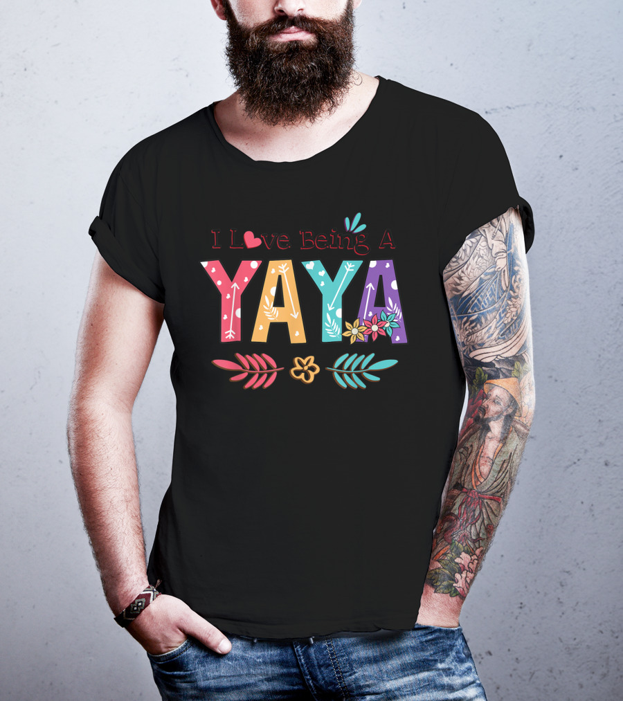 I Love Being A Yaya Colorful Floral Lettering With Heart And Arrows T-Shirt