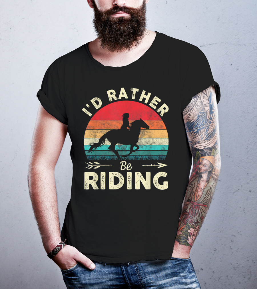 I'd Rather Be Riding Horse Lover Retro Sunset T-Shirt