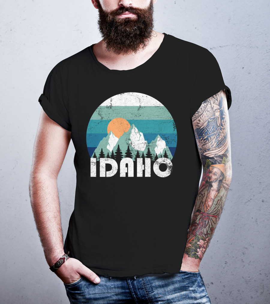 Idaho Mountains Retro Sunset Forest Scenic T-Shirt