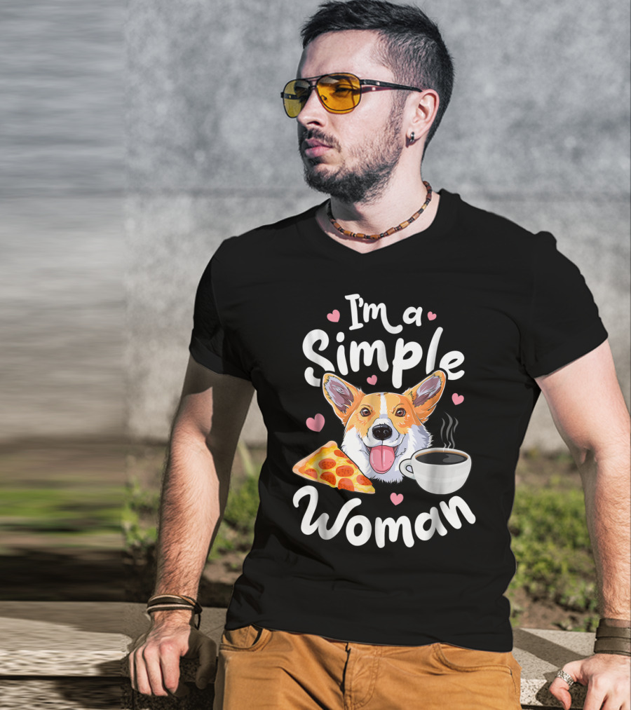 I'm A Simple Woman Corgi Pizza Coffee T-Shirt