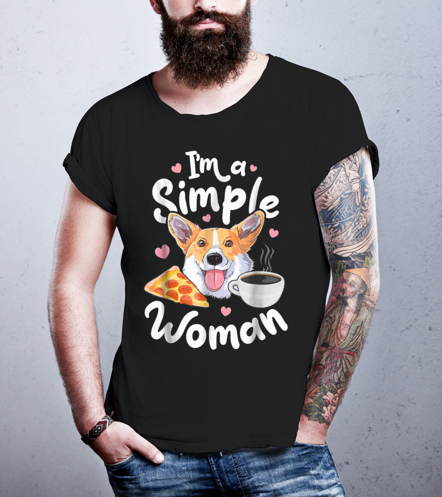 I'm A Simple Woman Corgi Pizza Coffee T-Shirt