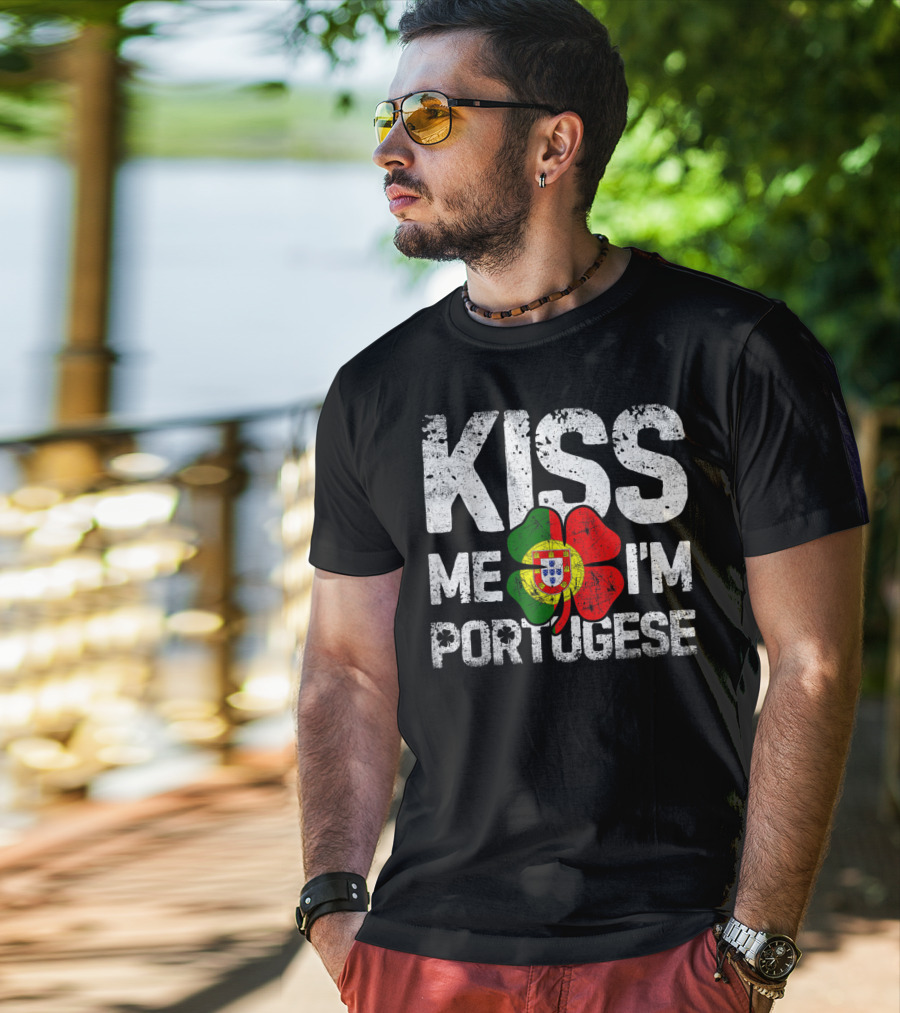 Kiss Me I'm Portuguese Shamrock Flag T-Shirt