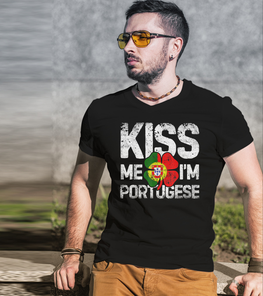 Kiss Me I'm Portuguese Shamrock Flag T-Shirt