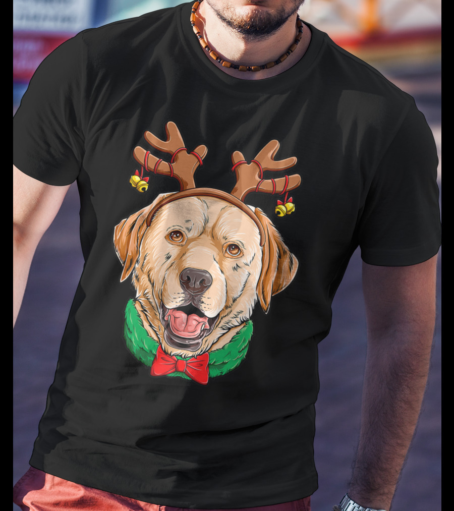 Labrador With Christmas Reindeer Antlers And Bow Tie Dog Xmas O7 T-Shirt