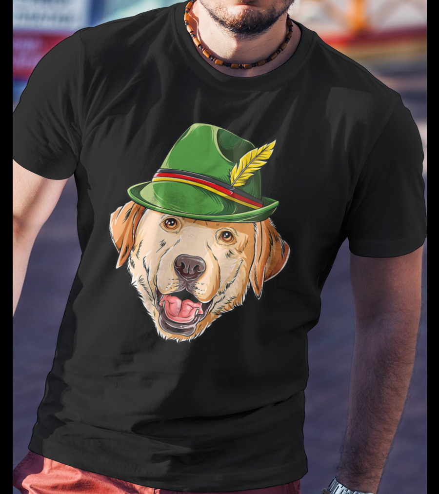 Labrador Oktoberfest Dog In Green German Hat With Feather T-Shirt