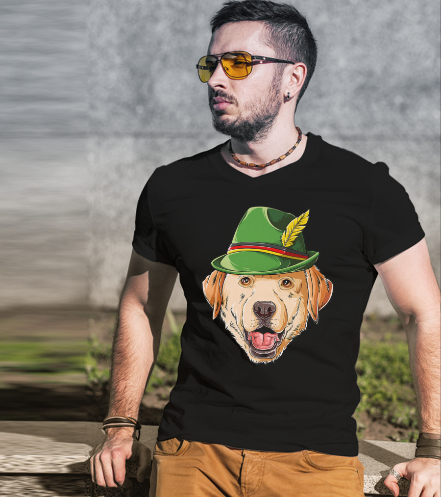Labrador Oktoberfest Dog In Green German Hat With Feather T-Shirt