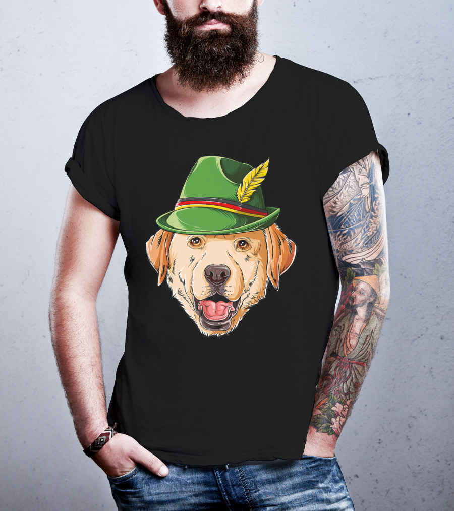 Labrador Oktoberfest Dog In Green German Hat With Feather T-Shirt