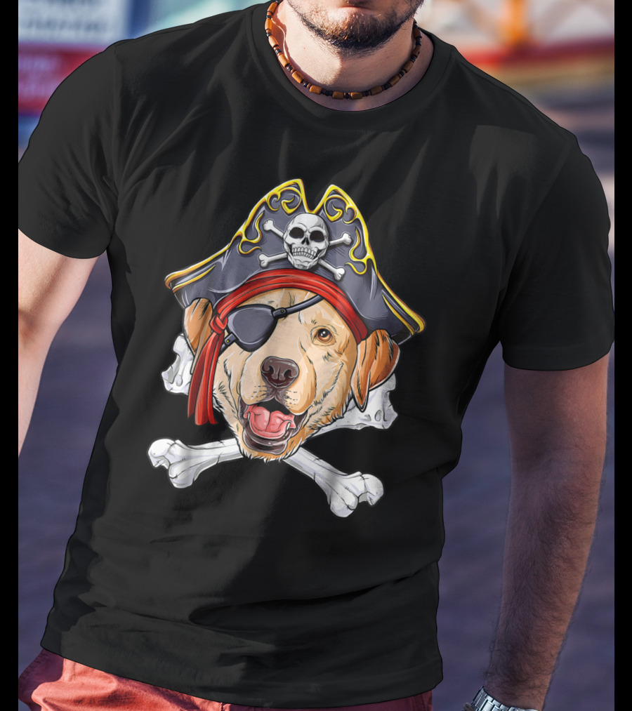Labrador Pirate Jolly Roger Skull And Crossbones Flag T-Shirt