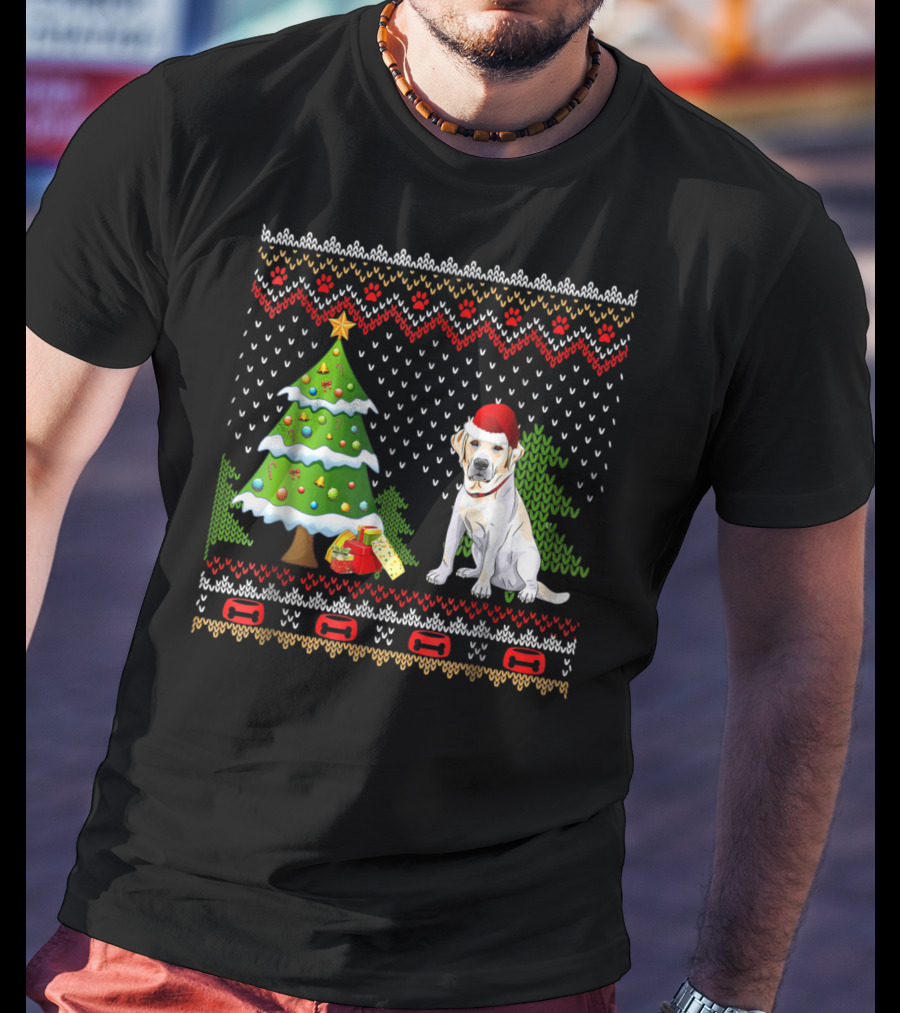 Labrador Santa Christmas UglyDog Sweater With Holiday Tree And Gifts T-Shirt