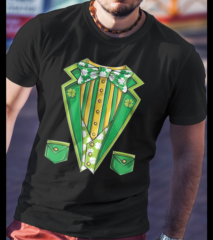 Leprechaun Costume Green Suit With Clover Bowtie For St Patricks Day T-Shirt