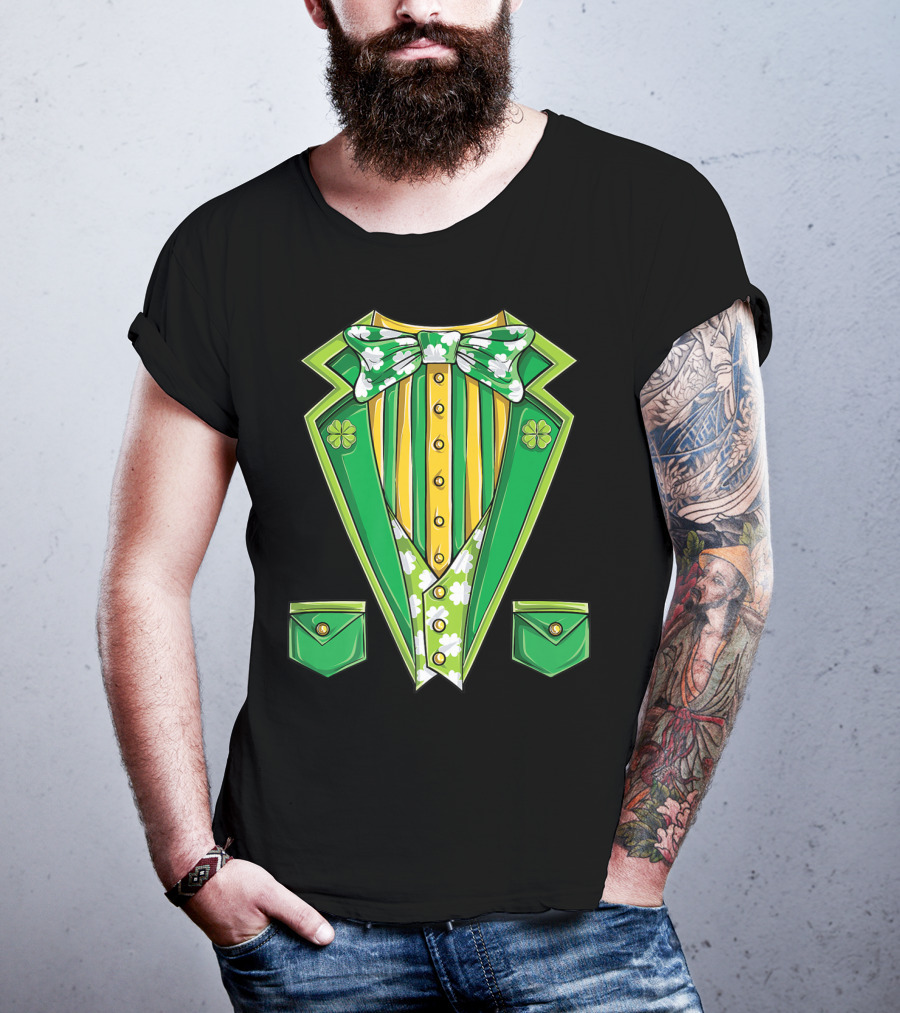 Leprechaun Costume Green Suit With Clover Bowtie For St Patricks Day T-Shirt