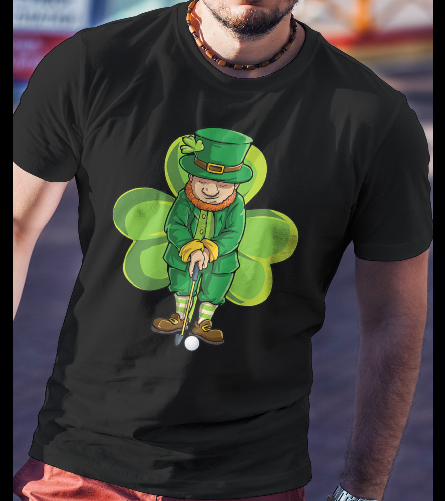 Leprechaun Golf St Patricks Day Boys Four Leaf Clover T-Shirt