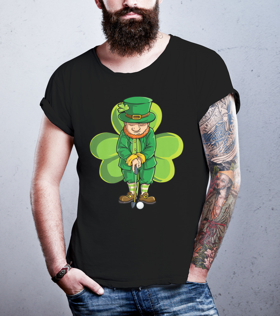 Leprechaun Golf St Patricks Day Boys Four Leaf Clover T-Shirt