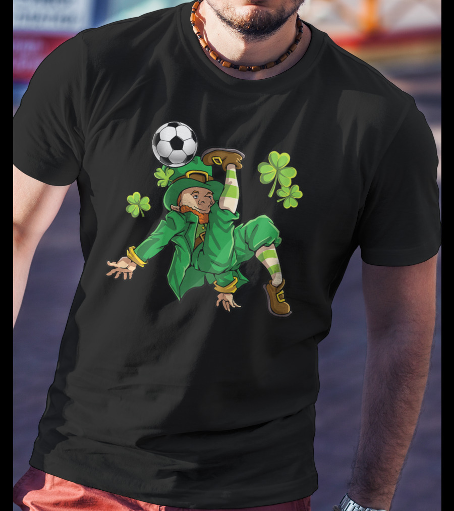 Leprechaun Soccer With Shamrocks And Soccer Ball Kick T-Shirt