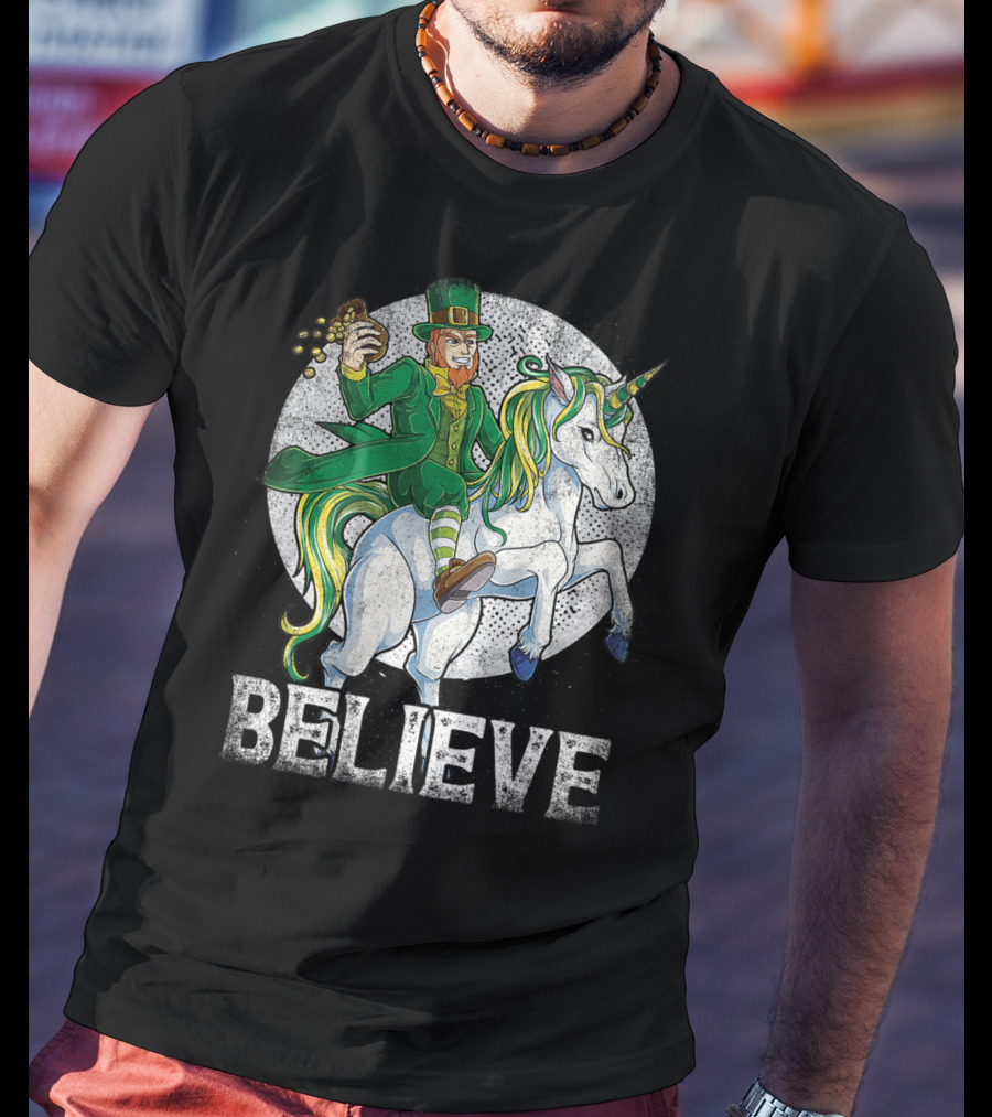 Believe Lepricorn Leprechaun Unicorn St Patricks Day R8 T-Shirt