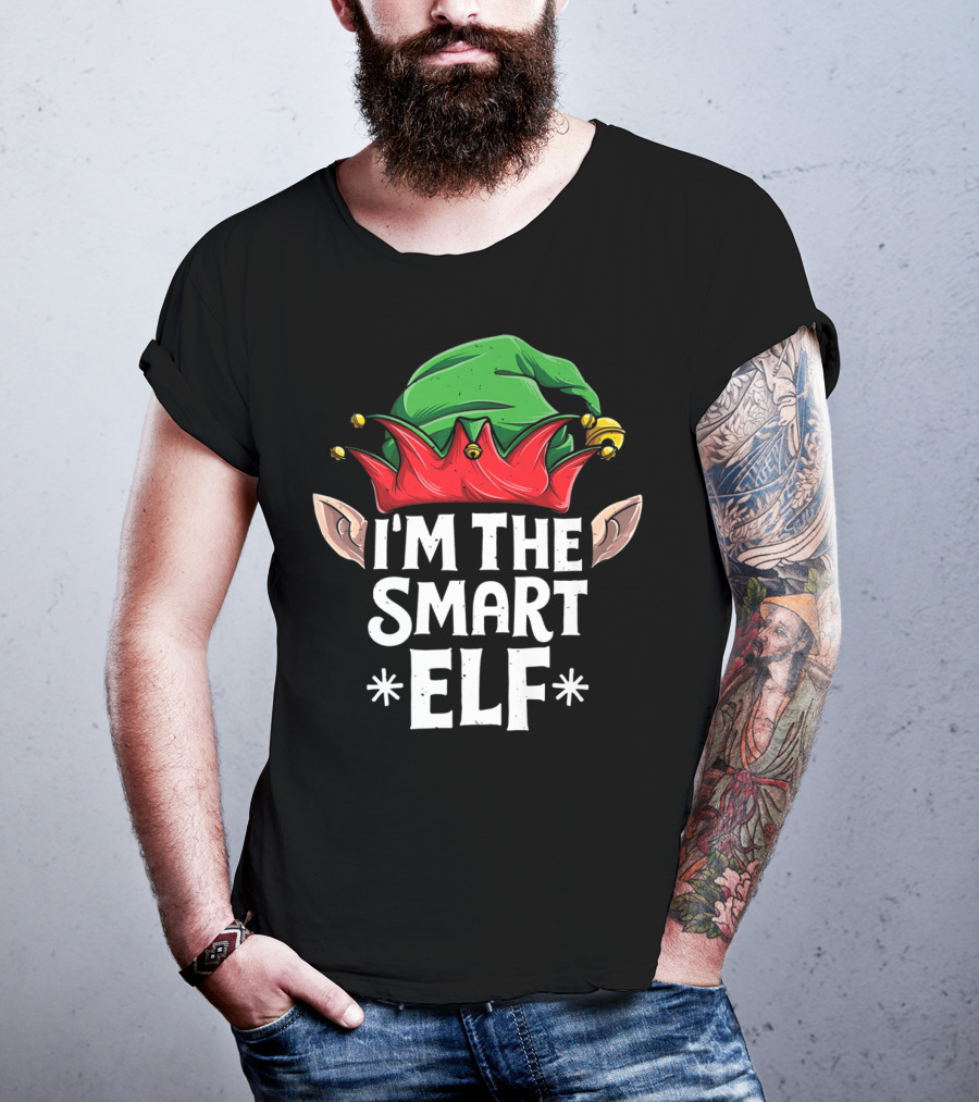 I'm The Smart Elf Christmas Hat And Ears T-Shirt