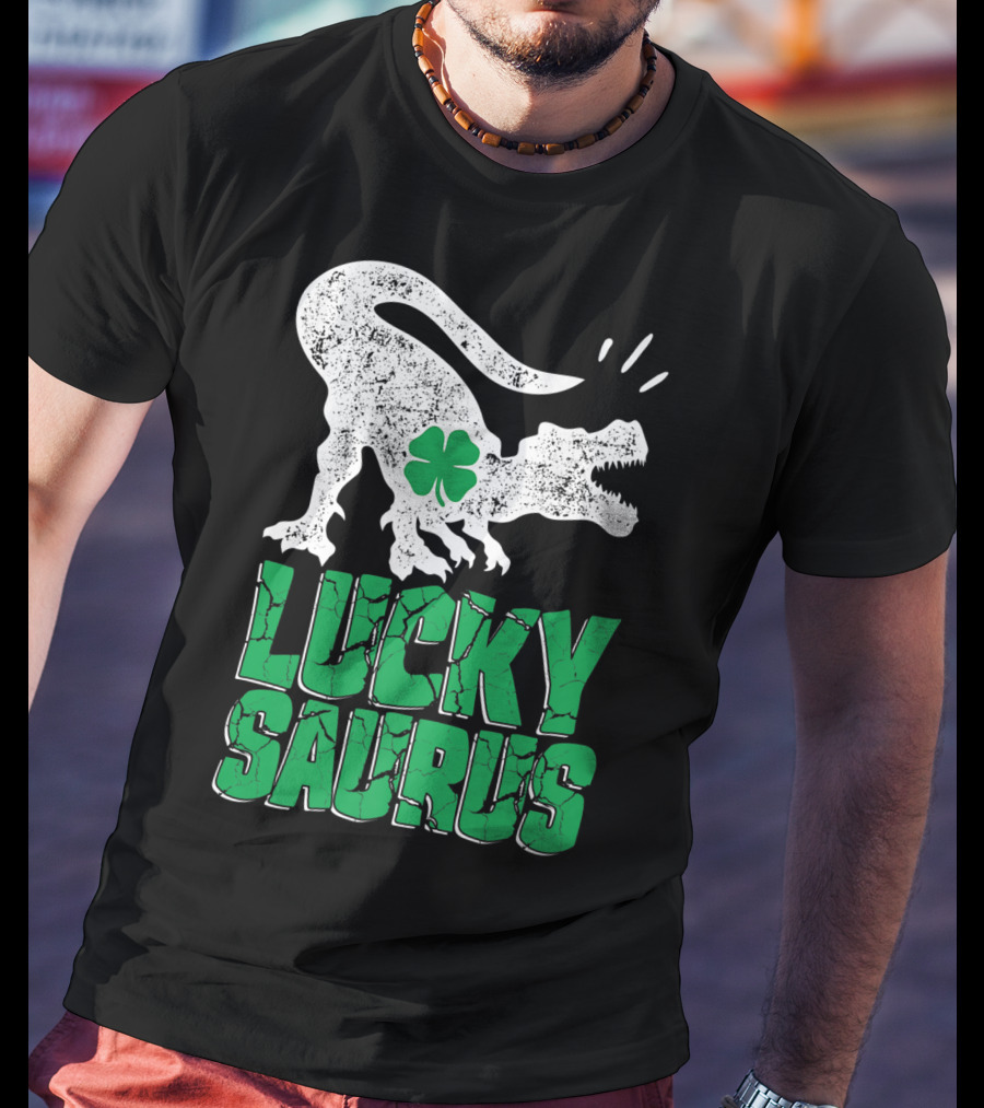 Lucky Saurus Irish Dinosaur Rex T-Shirt