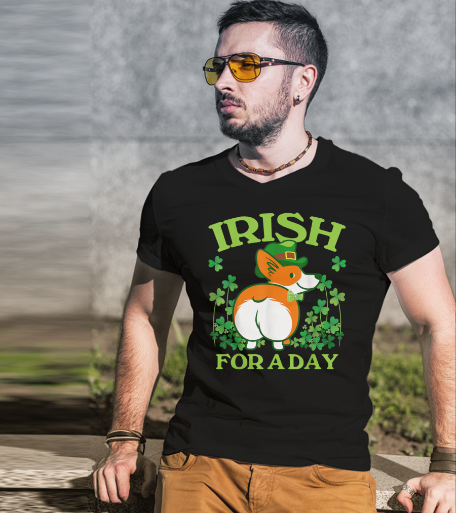 Irish For A Day Pembroke Welsh Corgi St Patrick's Shamrock Hat T-Shirt