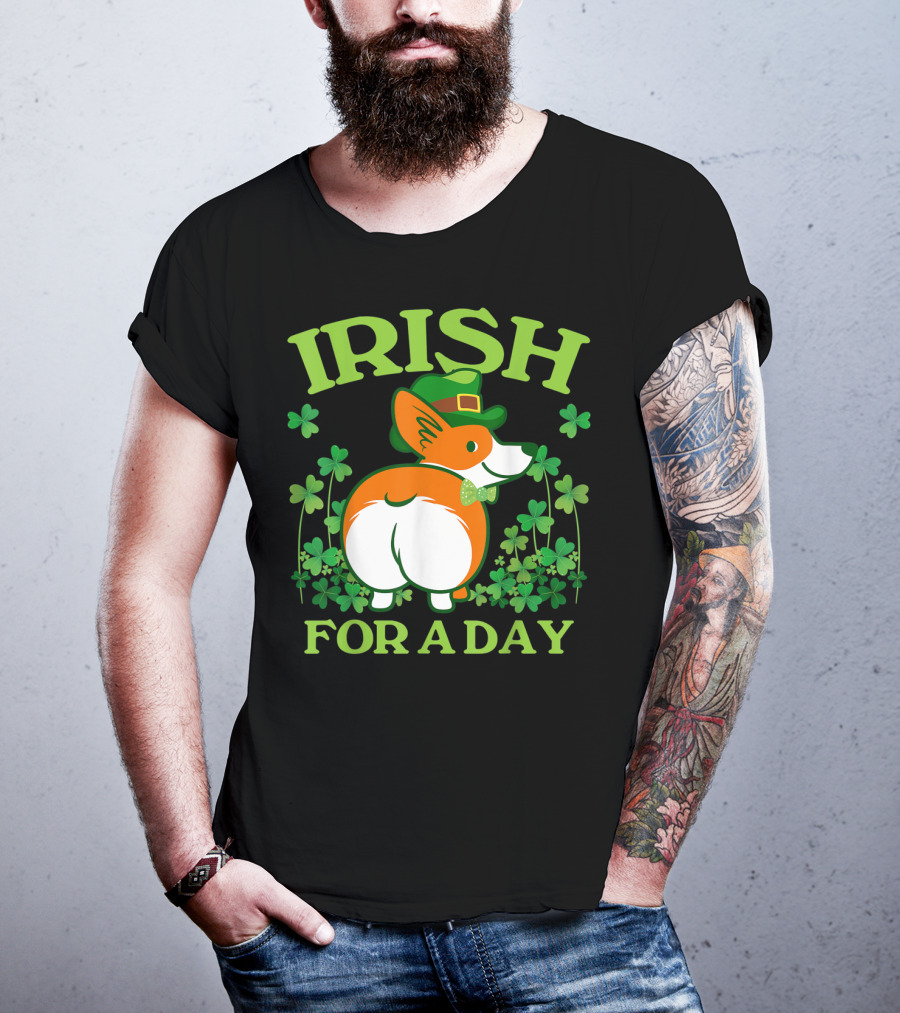 Irish For A Day Pembroke Welsh Corgi St Patrick's Shamrock Hat T-Shirt