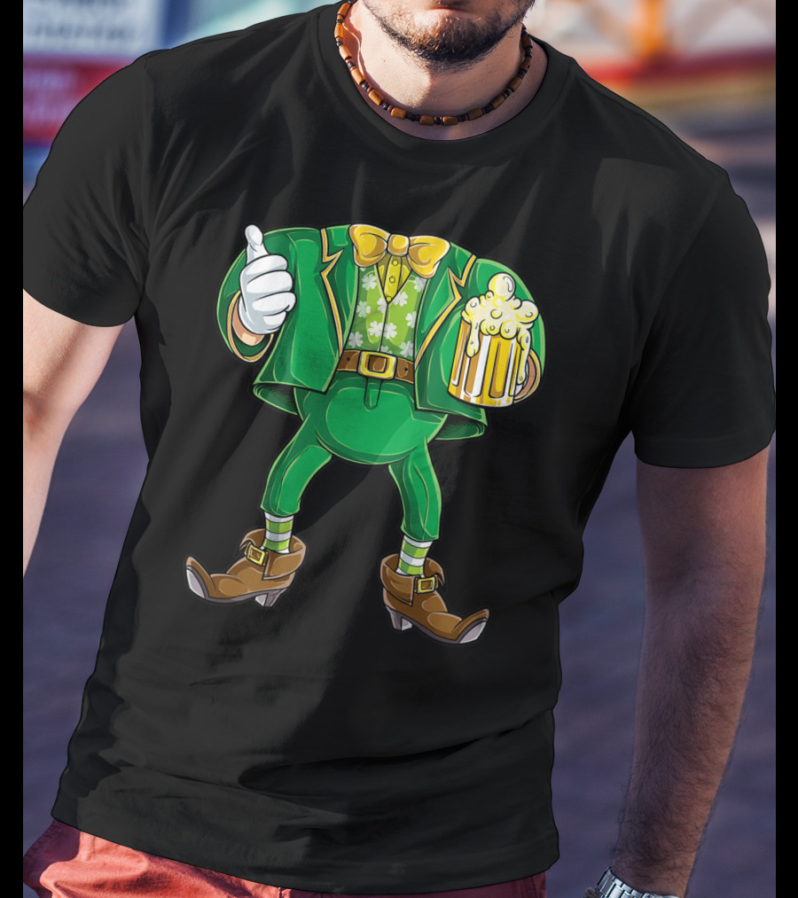 Leprechaun Costume St Patricks Day Men Beer Holding Foamy Mug And Thumbs Up T-Shirt