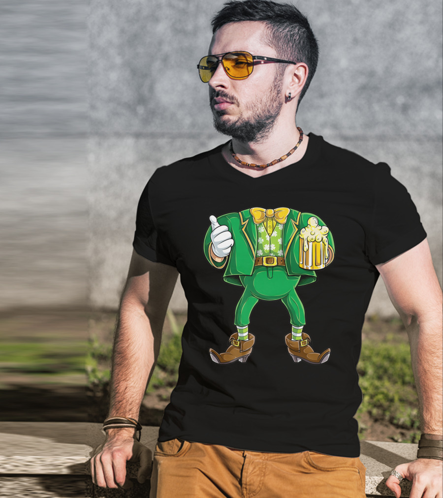 Leprechaun Costume St Patricks Day Men Beer Holding Foamy Mug And Thumbs Up T-Shirt