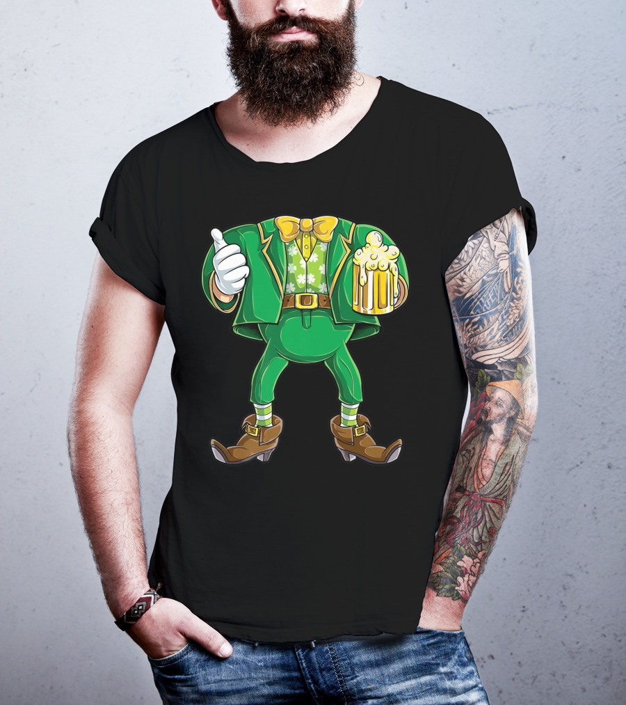 Leprechaun Costume St Patricks Day Men Beer Holding Foamy Mug And Thumbs Up T-Shirt