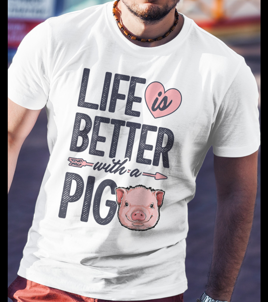 Life Is Better With A Pig Pigs Farm Farmer Pig Face Heart Arrow T-Shirt