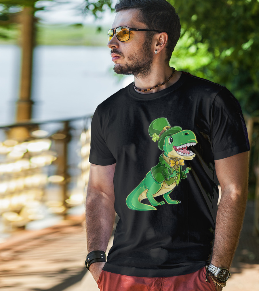 St Patricks Day Dinosaur Leprechaun Irish Boys T-Shirt