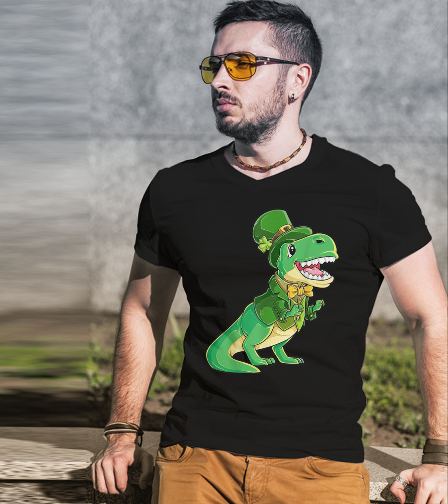 St Patricks Day Dinosaur Leprechaun Irish Boys T-Shirt