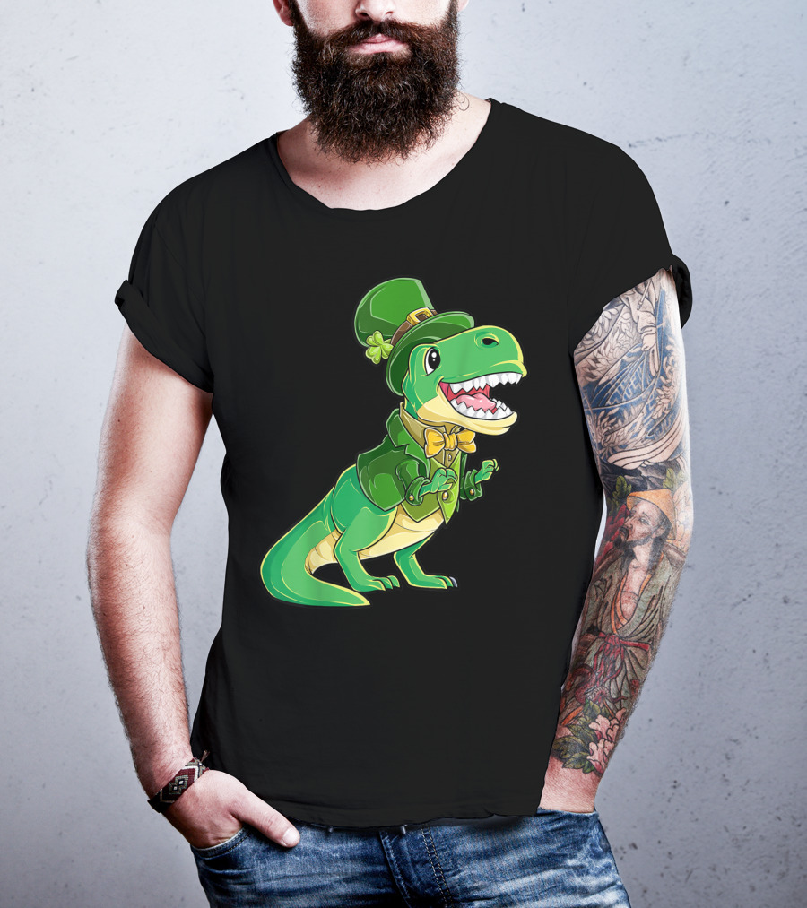 St Patricks Day Dinosaur Leprechaun Irish Boys T-Shirt