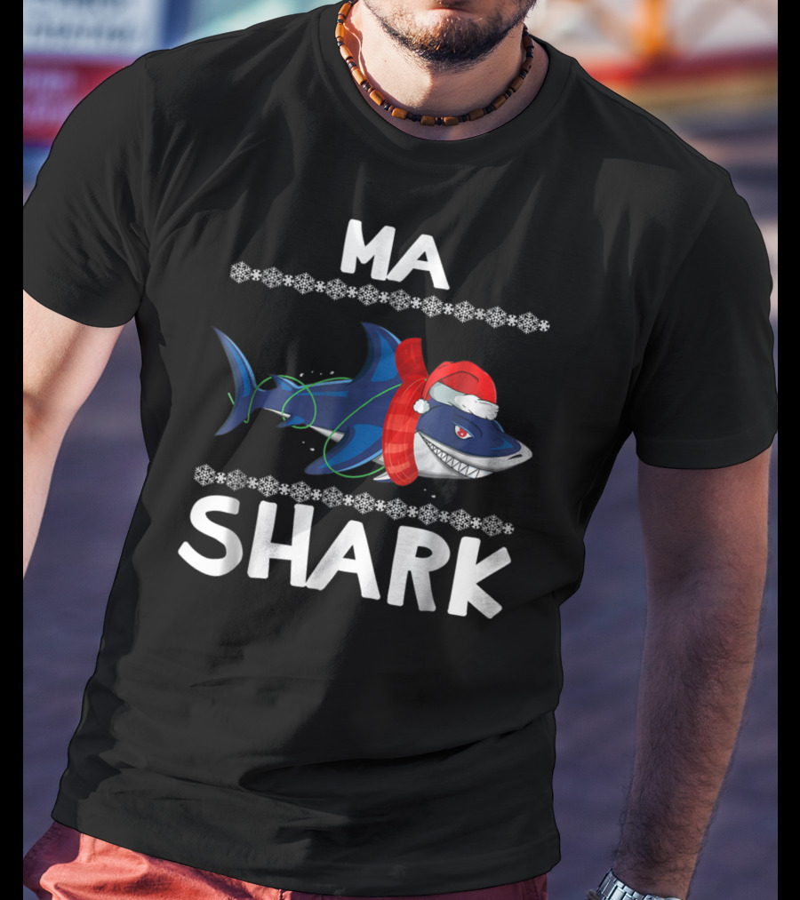 MA SHARK Ugly Christmas Snowflake Santa T-Shirt