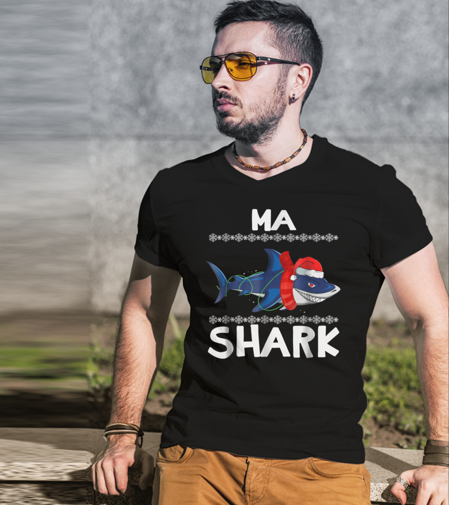 MA SHARK Ugly Christmas Snowflake Santa T-Shirt