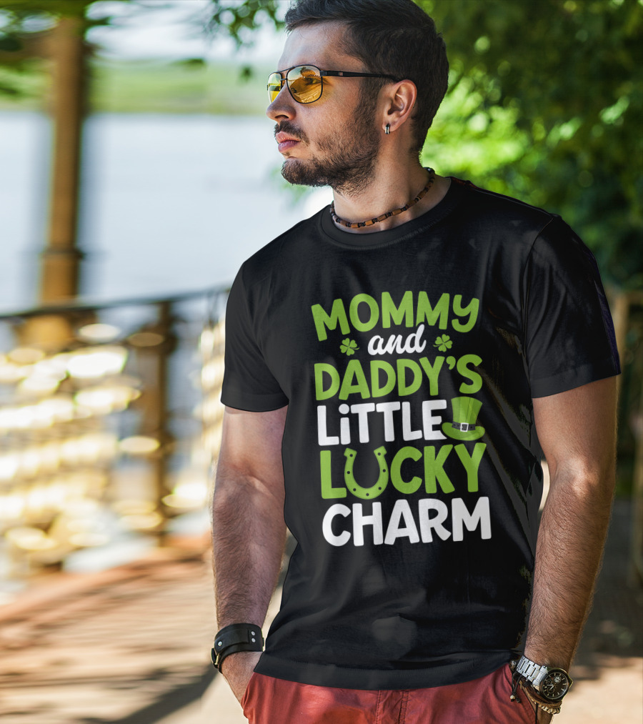 Mommy And Daddy's Little Lucky Charm St. Patrick's Day Clovers Horseshoe Hat T-Shirt