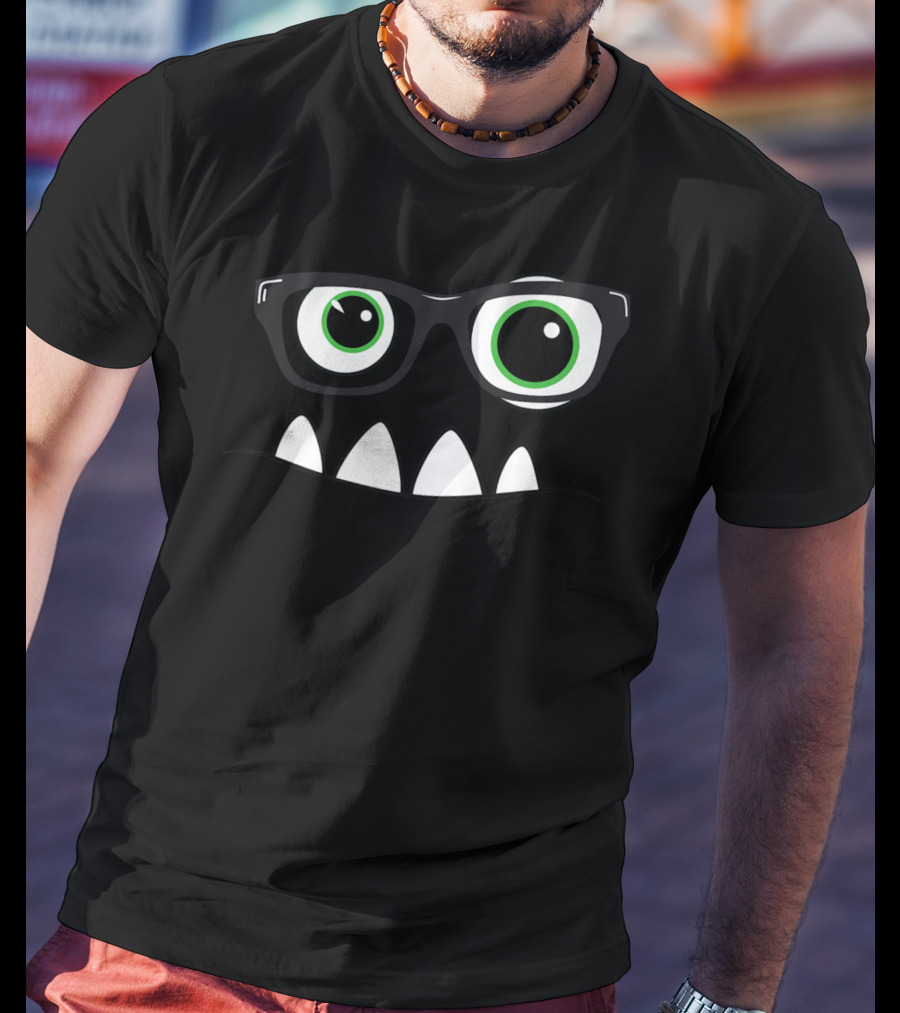 Monster Face Nerd Glasses Eyes Teeth T-Shirt